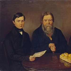 Merchant Smurov with sons, 1840s. Artist: Anonymous