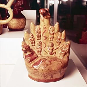 Mountain Sacrifice, Painted stirrup-spout vessel, Mochica Culture, Peru, 1-750