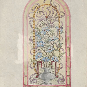 Stained Glass Design with Flowering Vase, late 19th century. Creator: E. E. Q