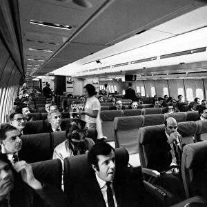 The huge interior of the Boeing 747 jumbo jet, after its arrival at London Airport