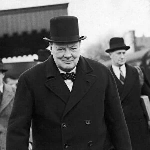 Prime Minister Winston Churchill pictured at Heald Green Station on his surprise visit to