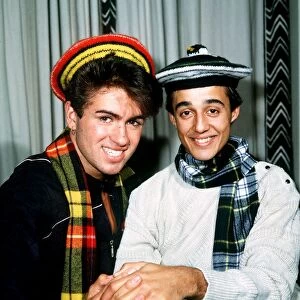 Wham pop group at Daily Record Offices, Glasgow, Scotland, 1983