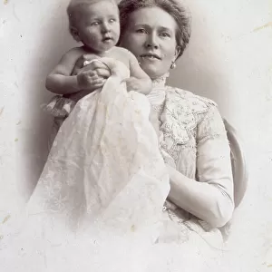 Half-length portrait of a woman with an infant
