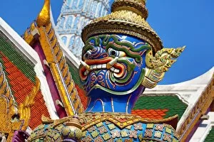 Virulhok Giant Yaksha Demon Temple Guardian statue at Wat Phra Kaew Royal Palace complex in Bangkok